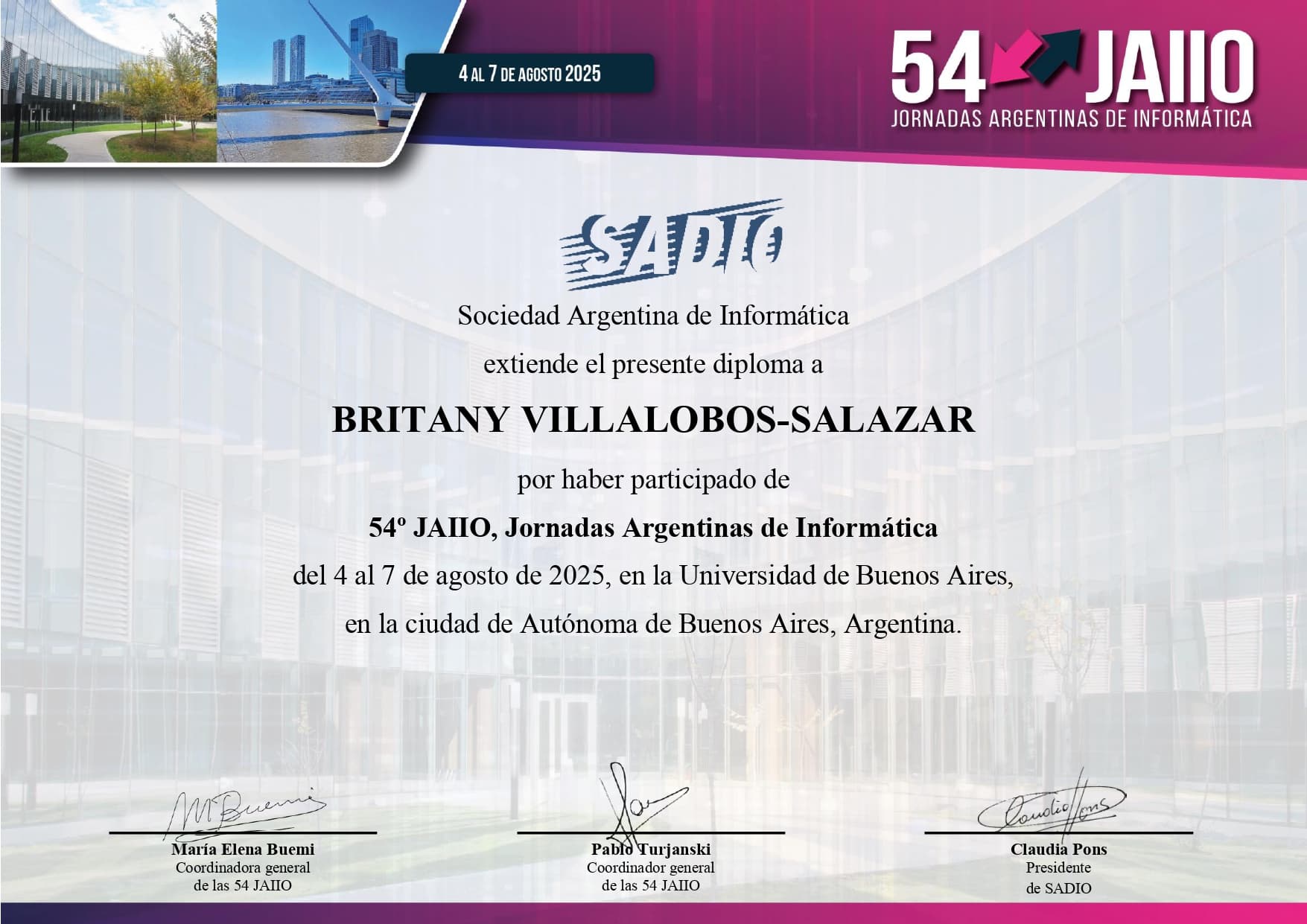 Certificado de participación en JAIIO